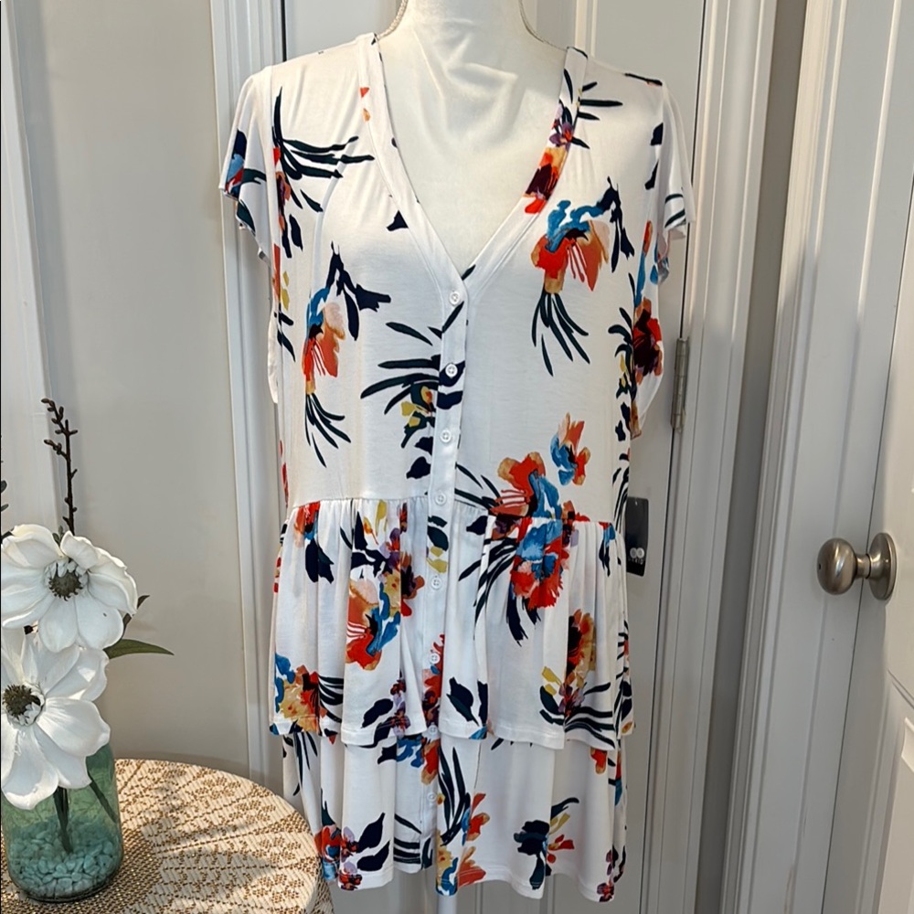 Torrid Asymmetrical Cap Sleeve Blouse White Orange Size 3X New With Tags